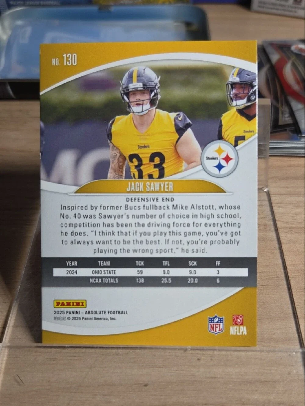 2025 Panini Jack Sawyer Trading Card - Yellow and Black Pittsburgh Steelers